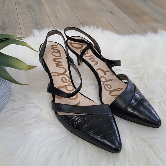 Sam Edelman Black Leather Pointed Toe Othello Heel - Picture 2 of 6